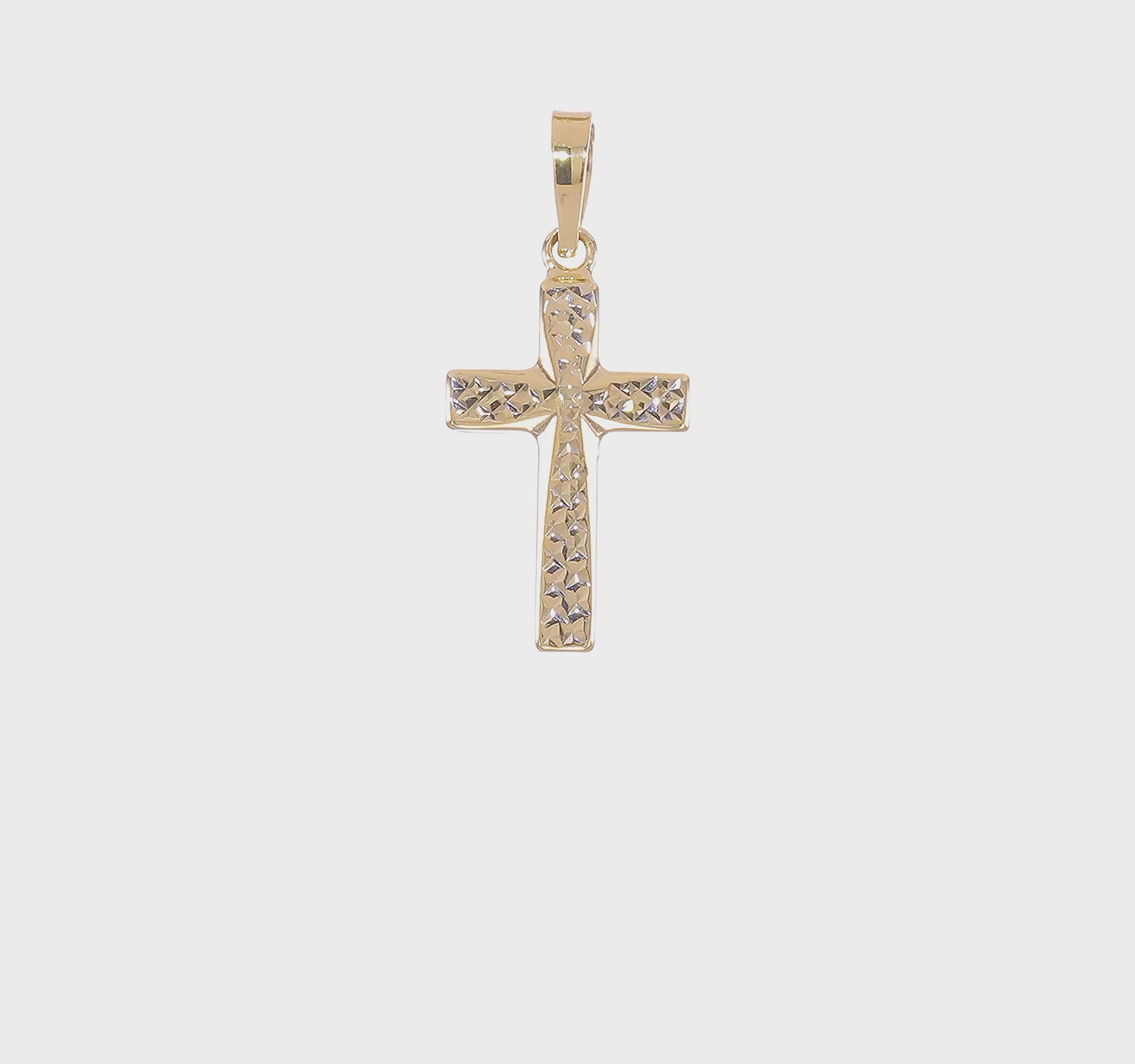 14K yellow gold diamond-cut reversible puffed cross pendant video, large - XR1876