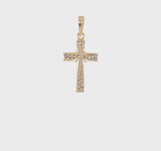 14K yellow gold diamond-cut reversible puffed cross pendant video, large - XR1876