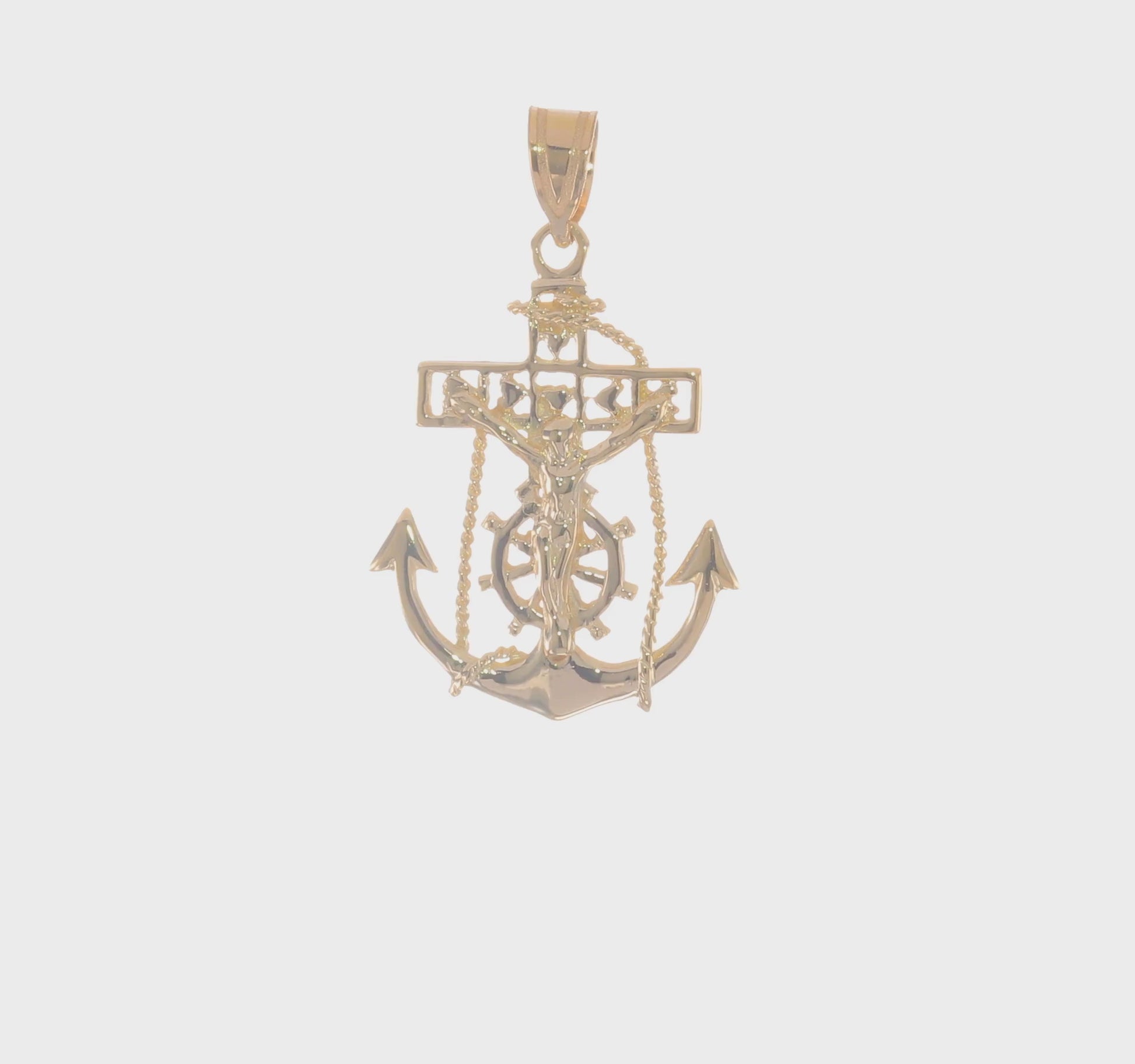 14K yellow gold mariner link crucifix pendant 29 mm video - C812