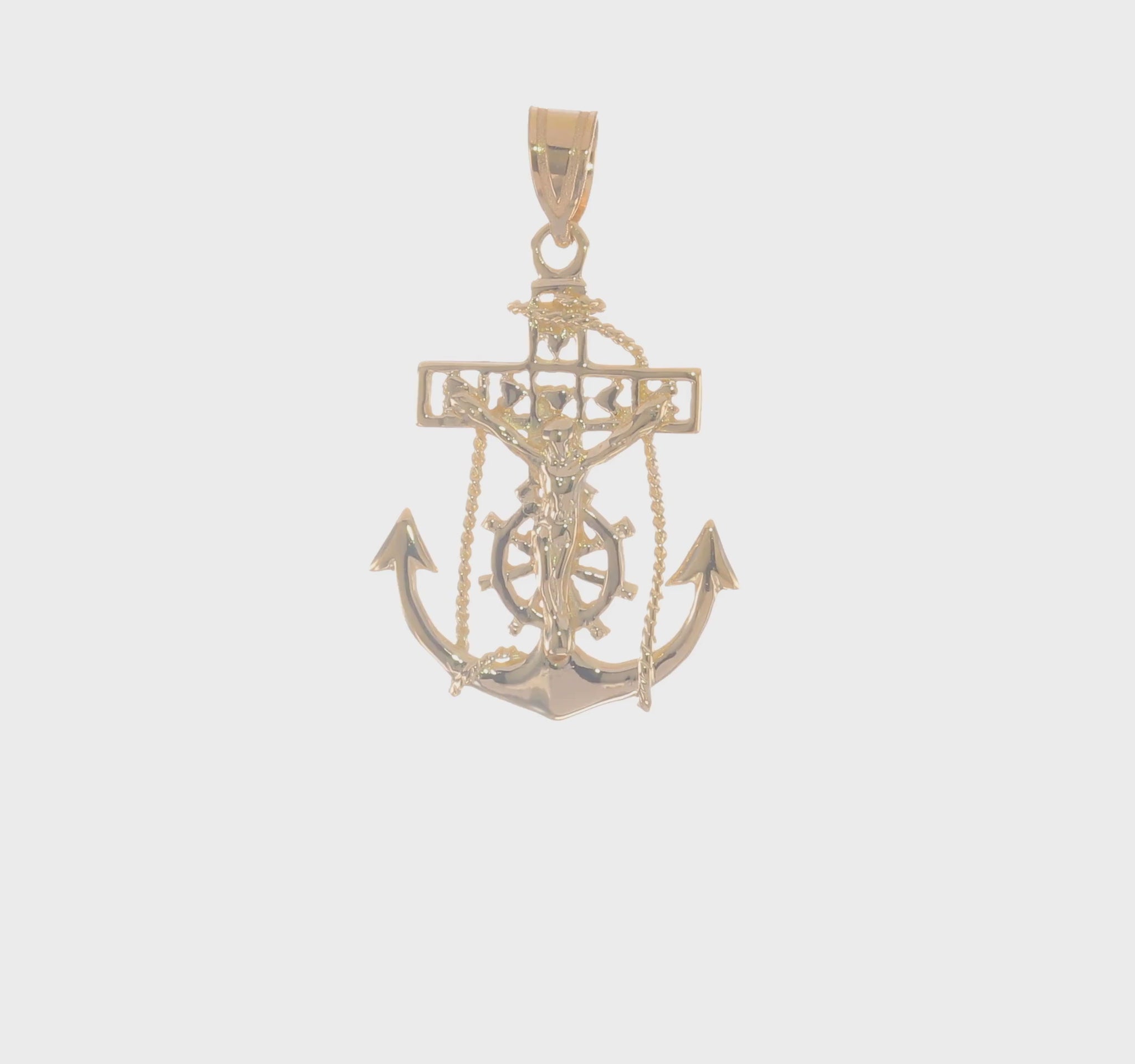 14K yellow gold mariner link crucifix pendant 29 mm video - C812
