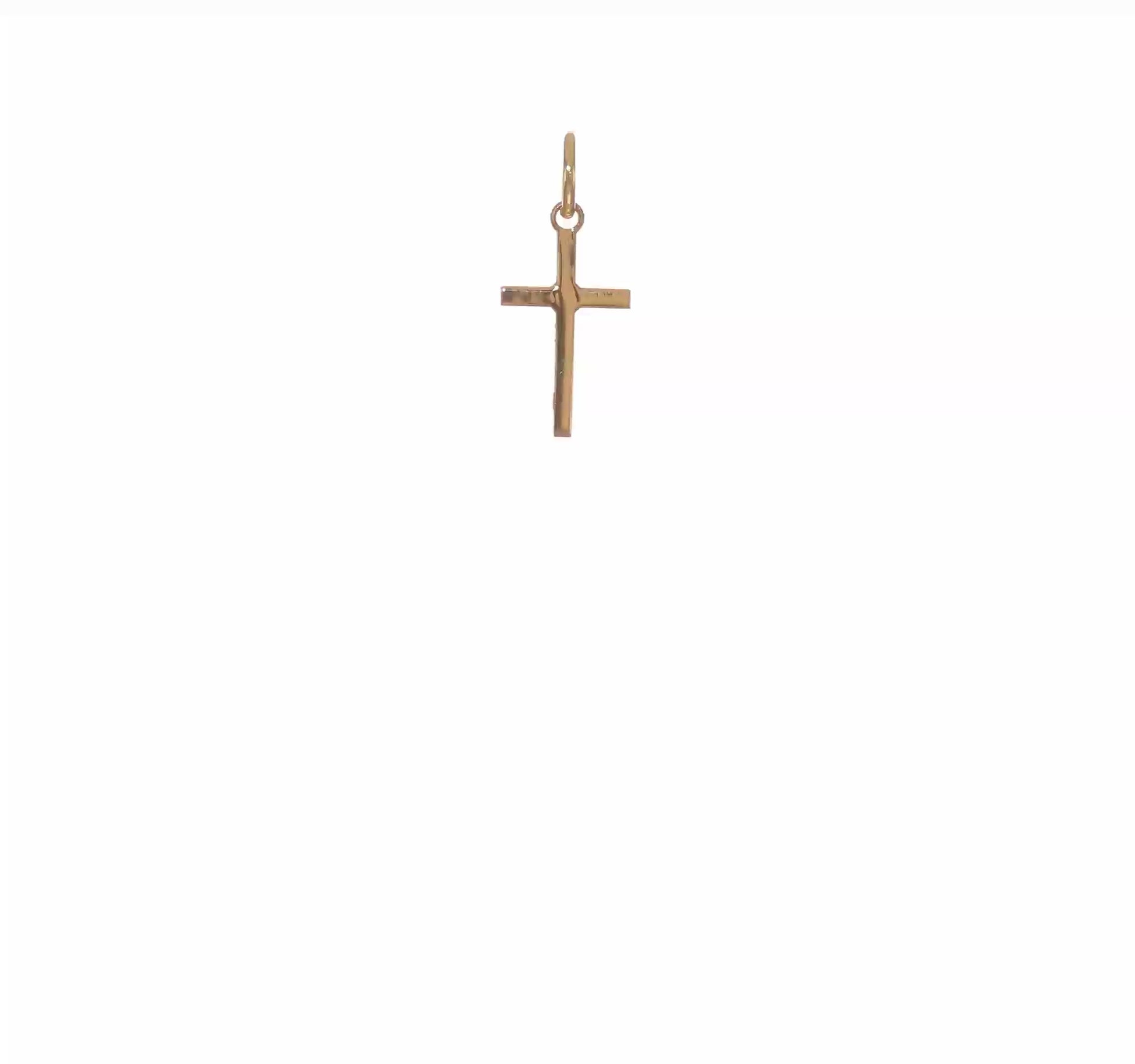 14K gold polished slim cross charm video - D5868