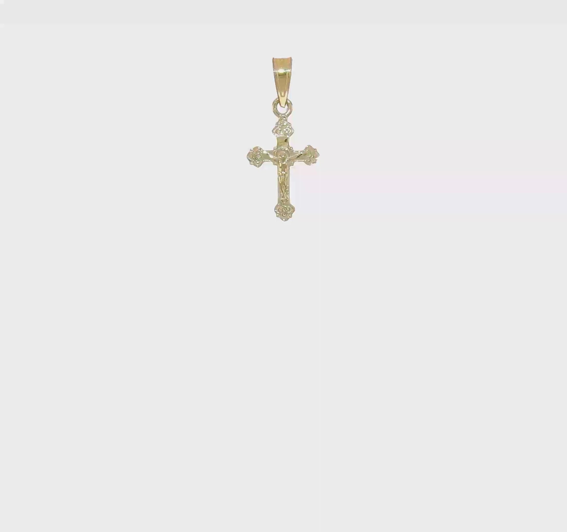 10K Gold Mini Crucifix with Fancy Tips Charm Pendant video