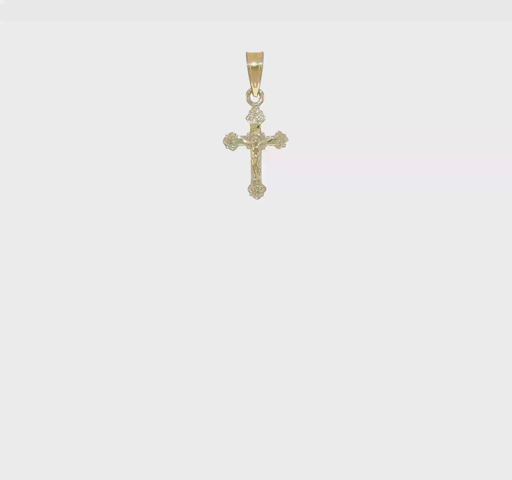 10K Gold Mini Crucifix with Fancy Tips Charm Pendant video