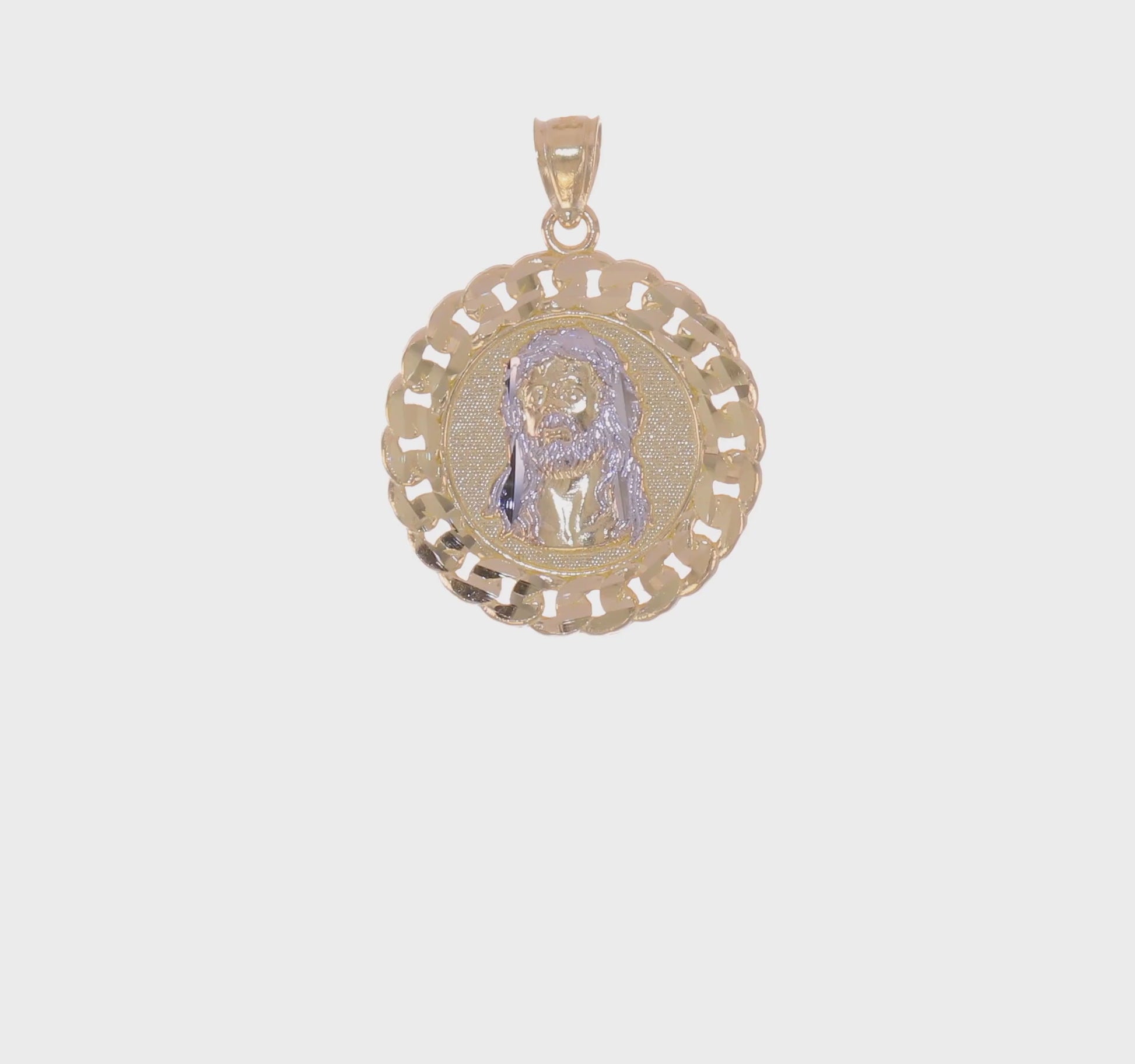 10K gold and white rhodium Jesus face medallion pendant video - 10C1460