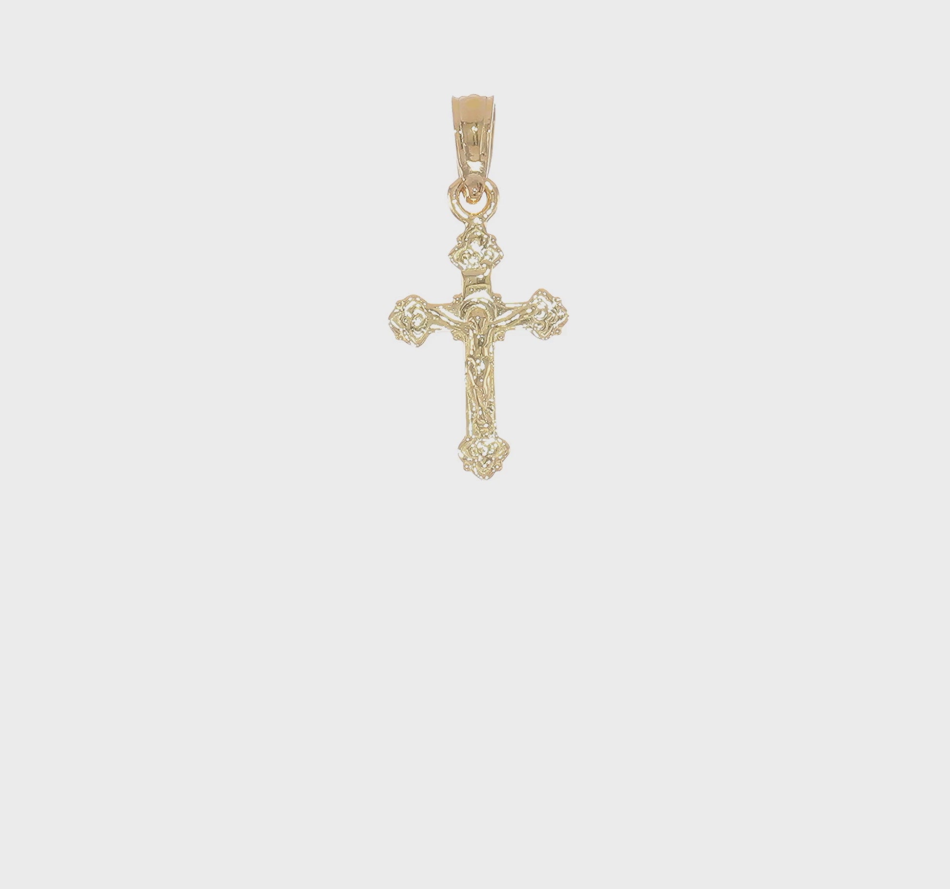 14K Gold Mini Crucifix with Fancy Tips Charm Pendant video