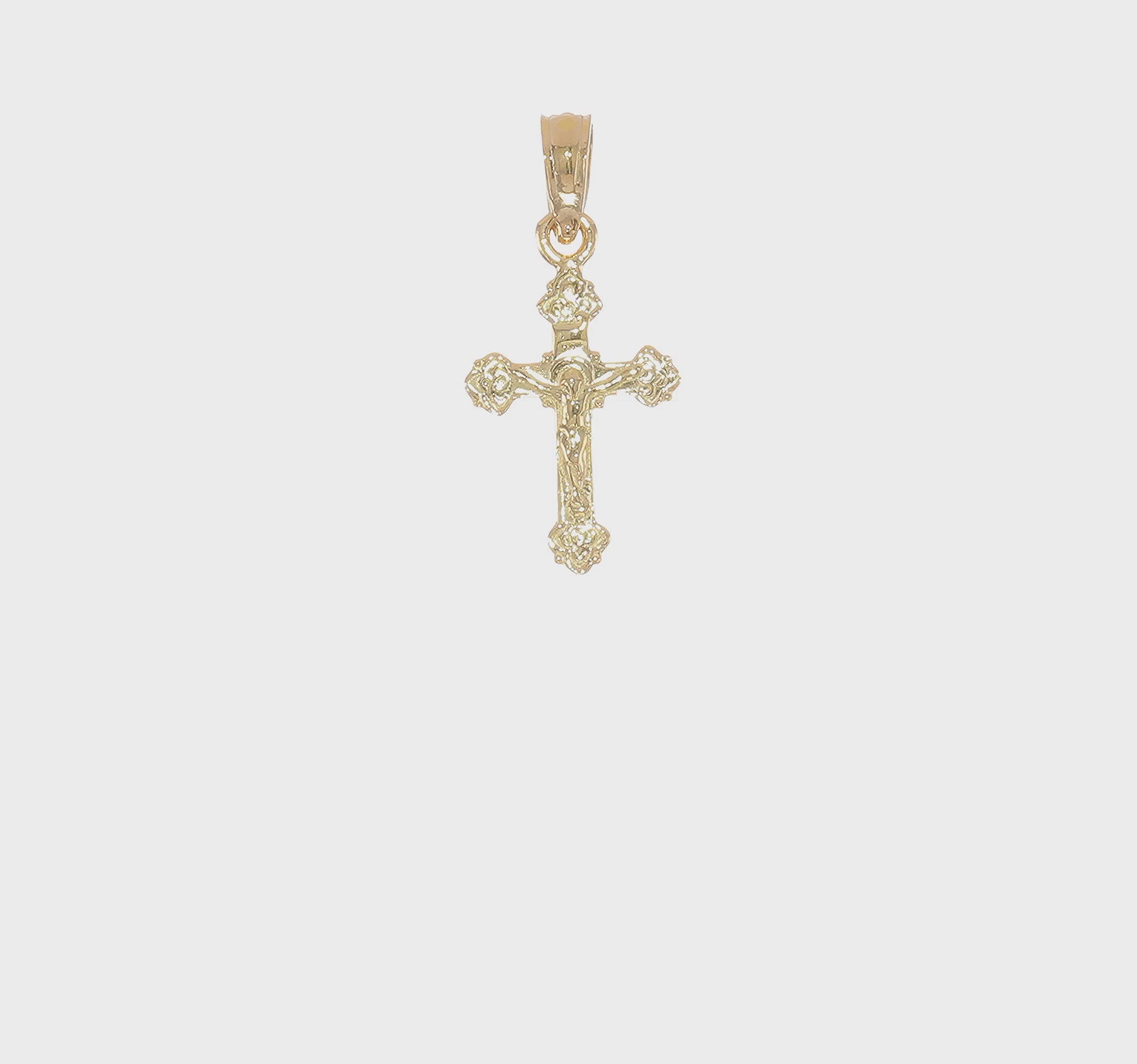14K Gold Mini Crucifix with Fancy Tips Charm Pendant video