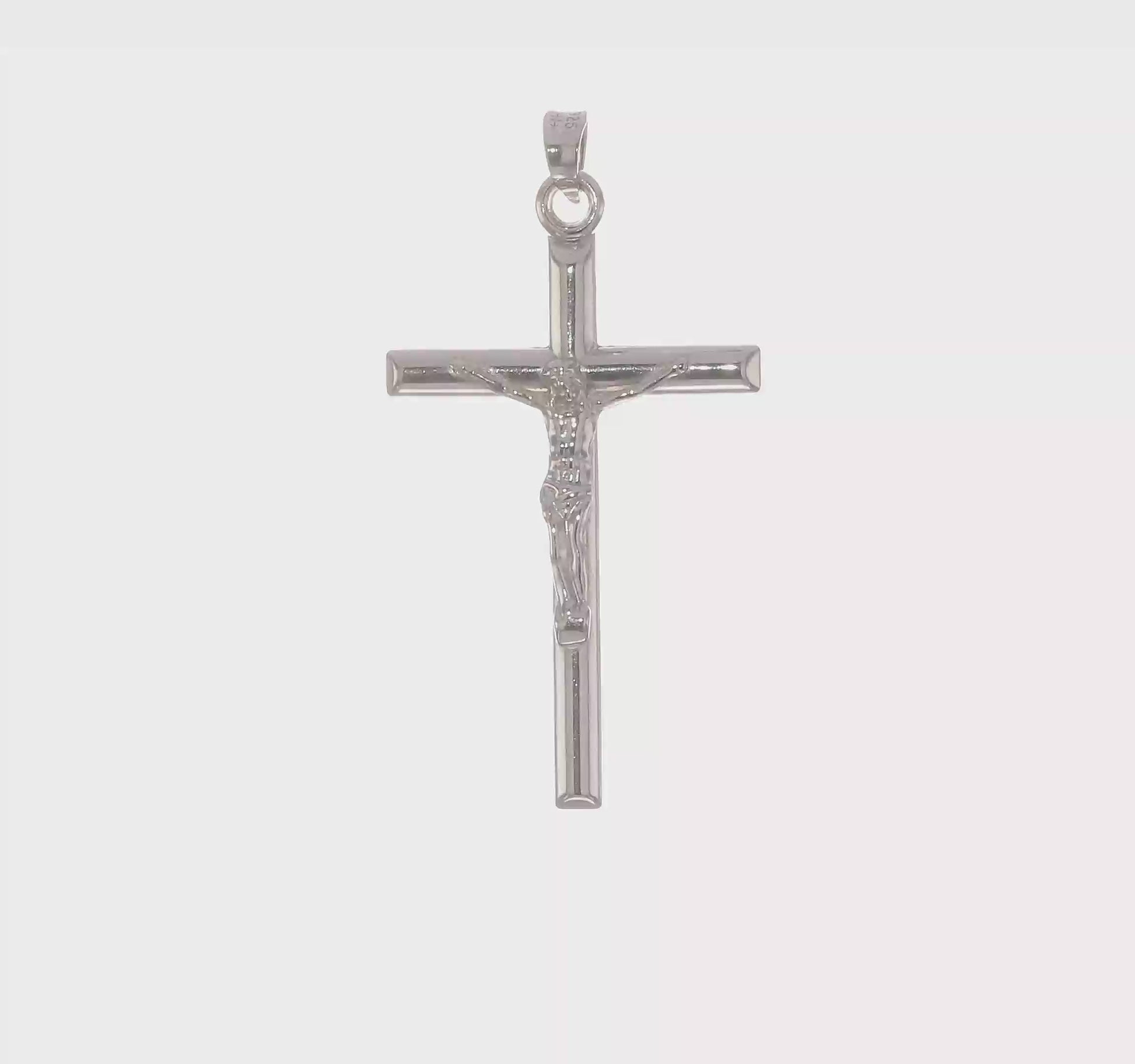 Sterling Silver Rhodium-Plated Crucifix Pendant – 360-Degree Video