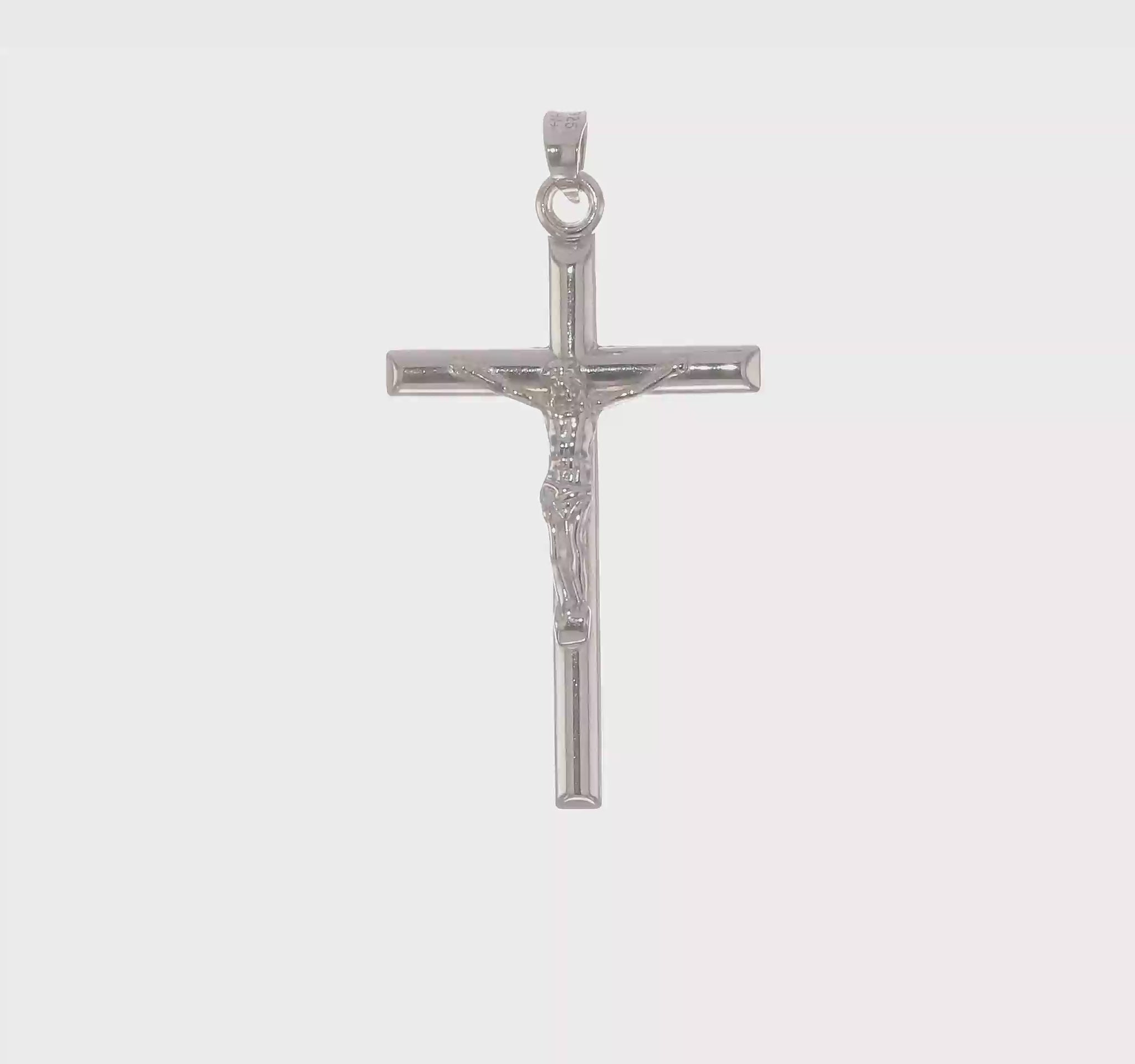 Sterling Silver Rhodium-Plated Crucifix Pendant – 360-Degree Video