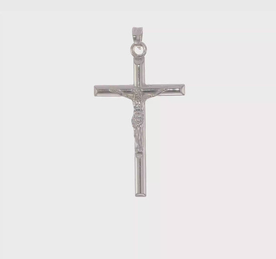 Sterling Silver Rhodium-Plated Crucifix Pendant – 360-Degree Video