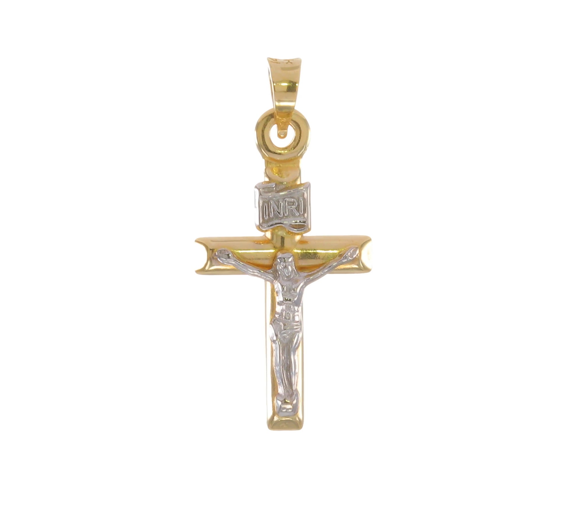 14K Two-Tone Gold Hollow Crucifix Pendant video