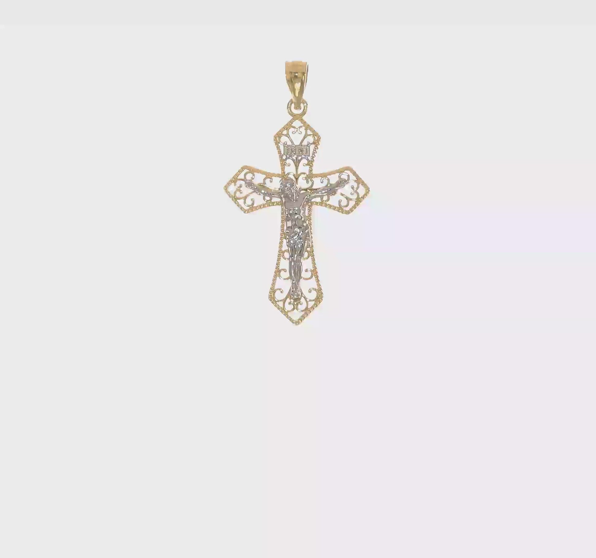 14K two-tone gold filigree Passion crucifix pendant video - K10097