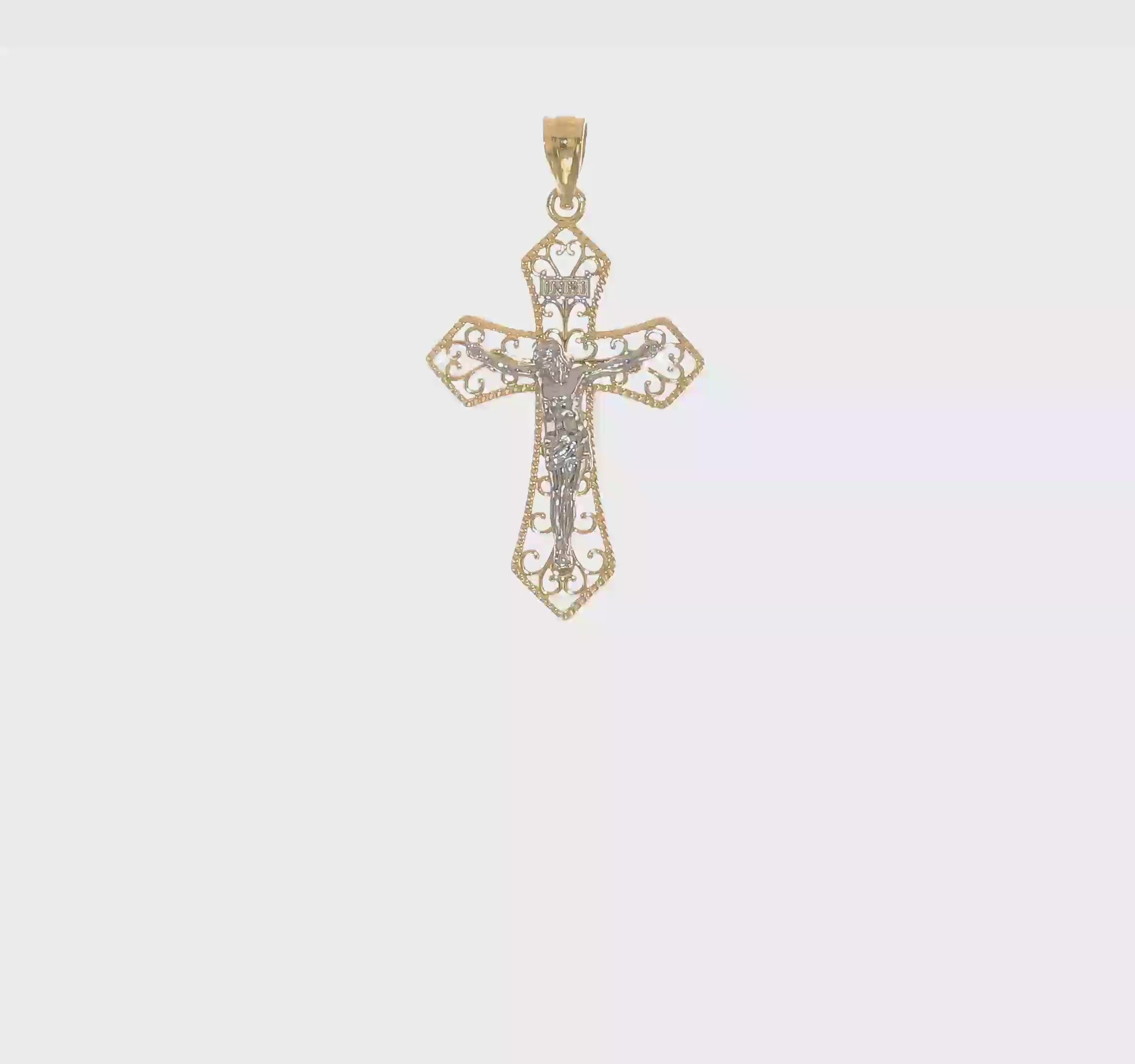 14K two-tone gold filigree Passion crucifix pendant video - K10097