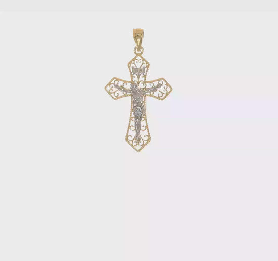 14K two-tone gold filigree Passion crucifix pendant video - K10097