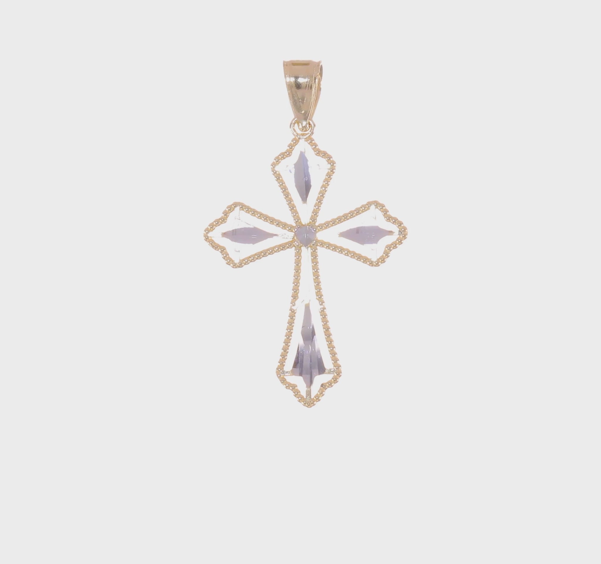 10K yellow gold rhodium diamond-cut cross pendant video - 10C1314