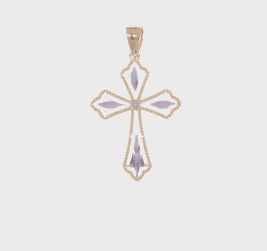 10K yellow gold rhodium diamond-cut cross pendant video - 10C1314