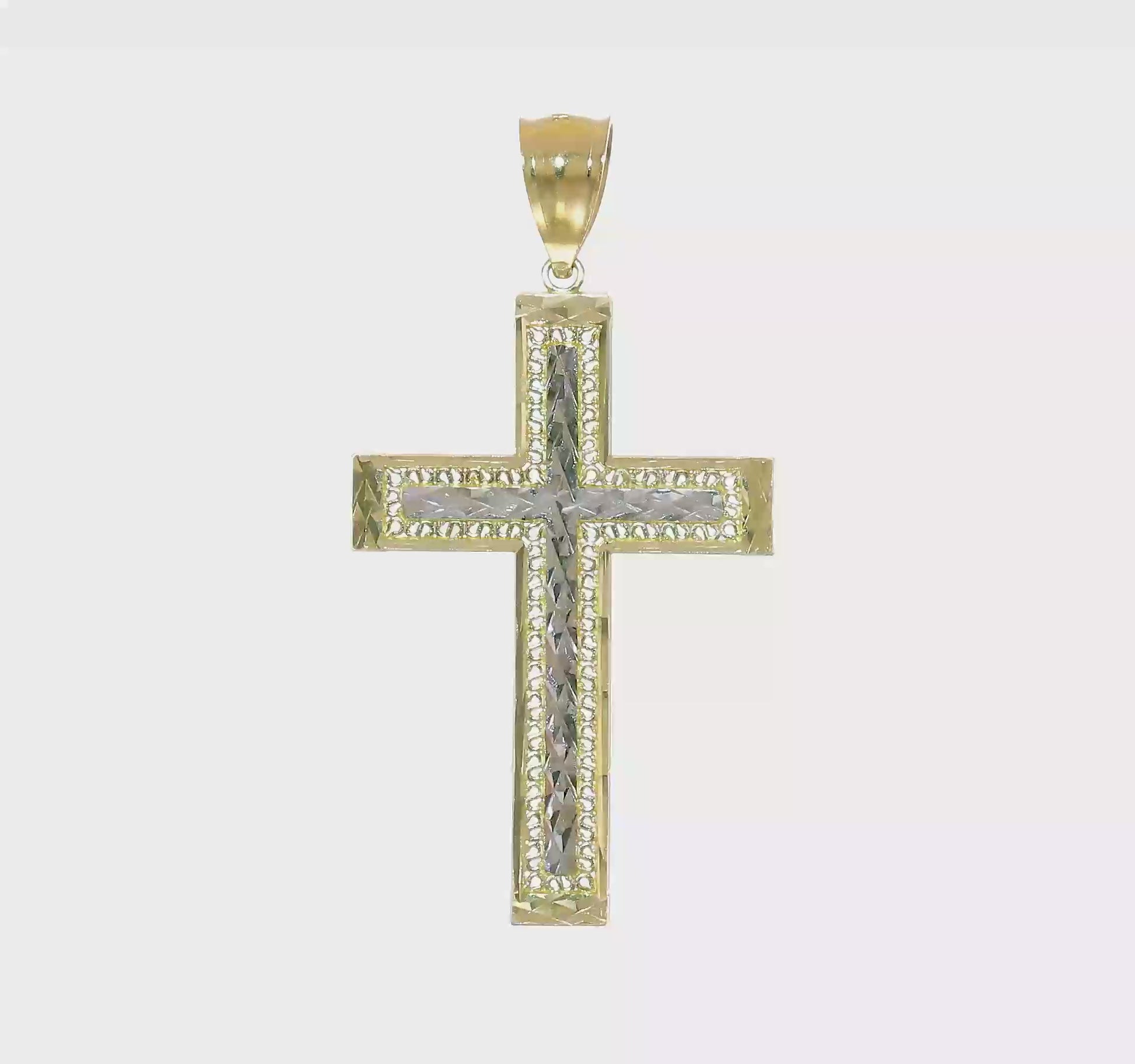 10K Gold and White Rhodium Large Diamond-Cut Cross Pendant video