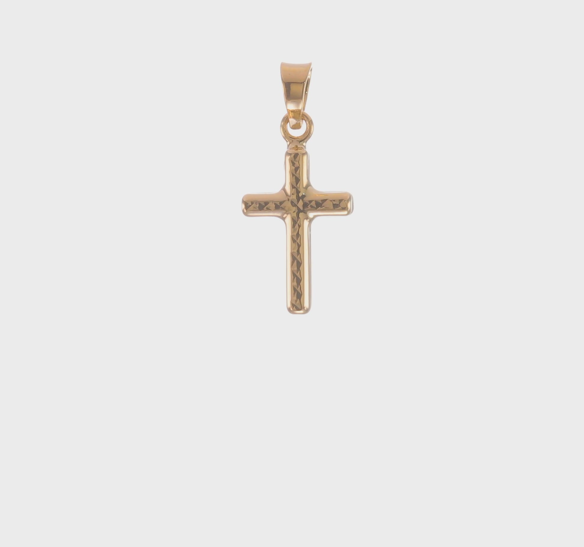 14K yellow gold diamond-cut reversible puffed cross pendant video, small - XR1878