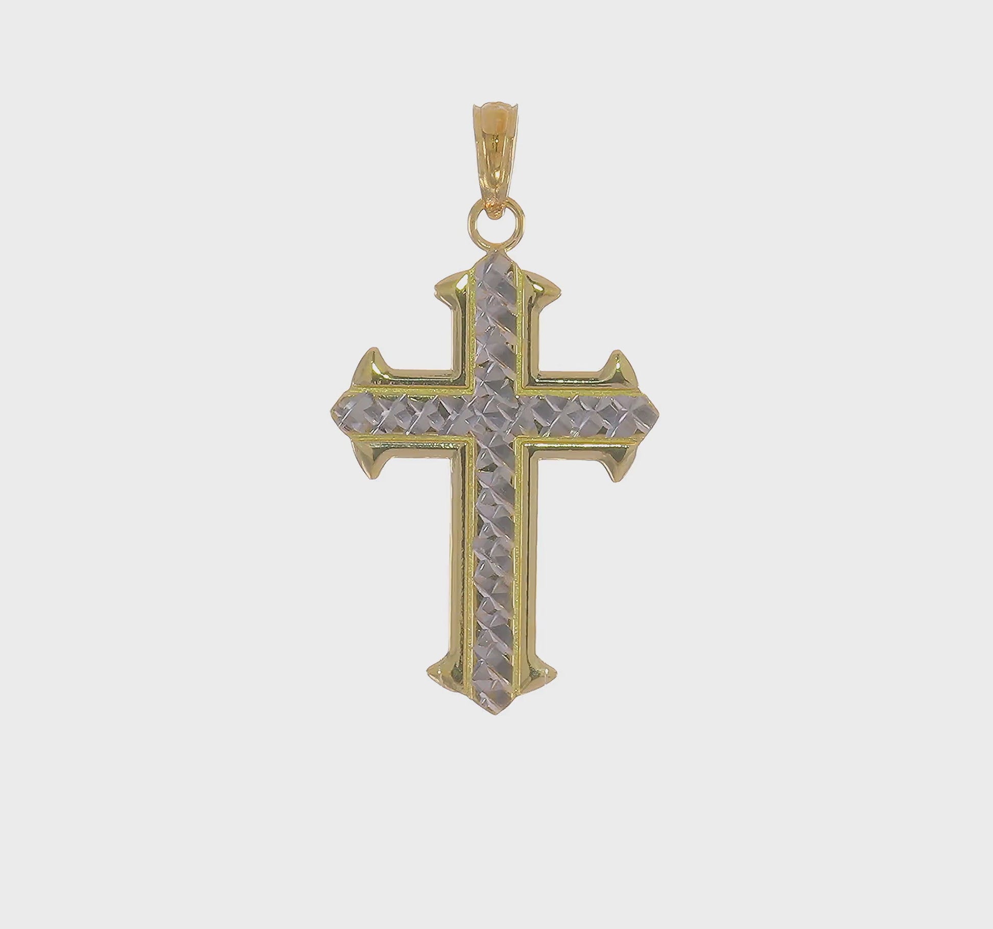 Gold Rhodium Diamond-Cut Cross Pendant – 10K9421 product video