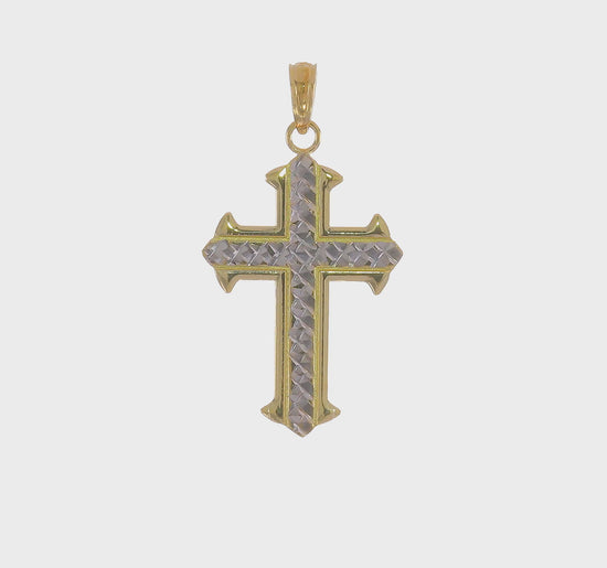 Gold Rhodium Diamond-Cut Cross Pendant – 10K9421 product video
