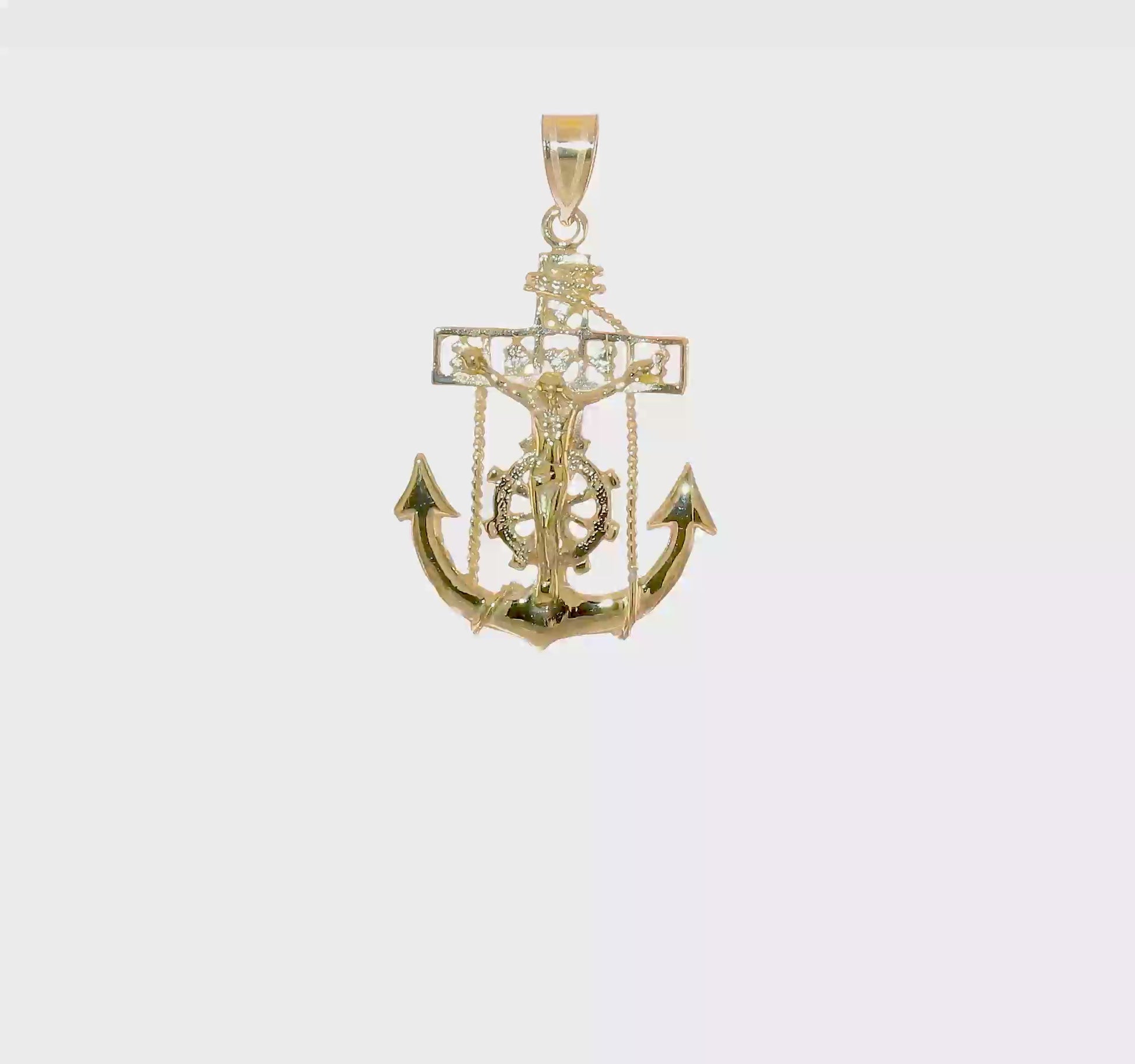 10K yellow gold mariner link crucifix pendant 36 mm video - 10ZC258