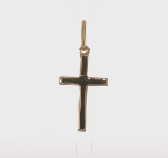 14K Yellow Gold Polished Latin Cross Pendant – 360-Degree Video