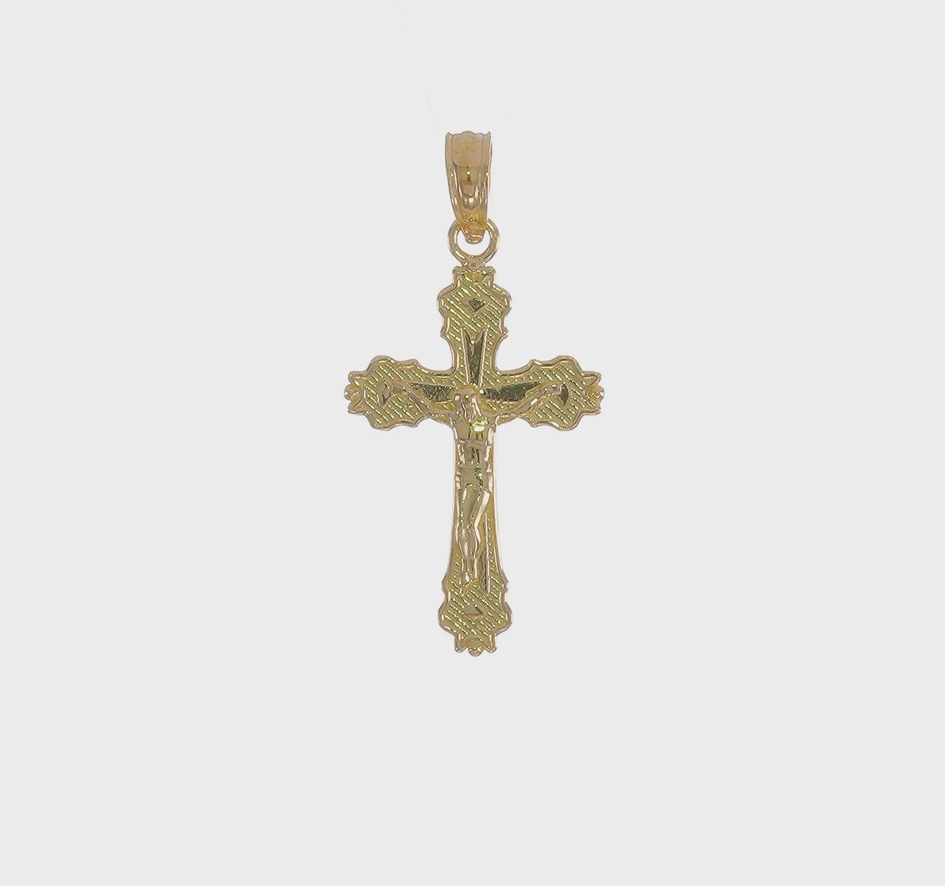 14K yellow gold scalloped-edge crucifix charm video - K8583