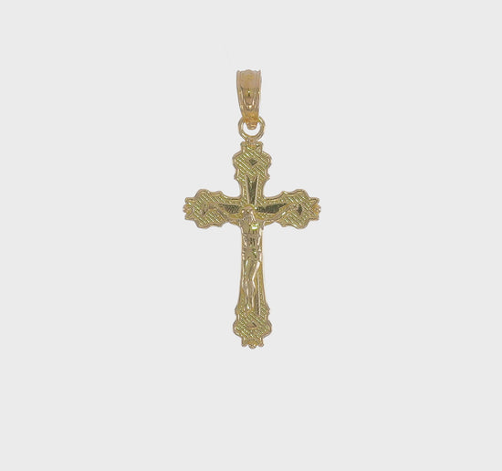 14K yellow gold scalloped-edge crucifix charm video - K8583