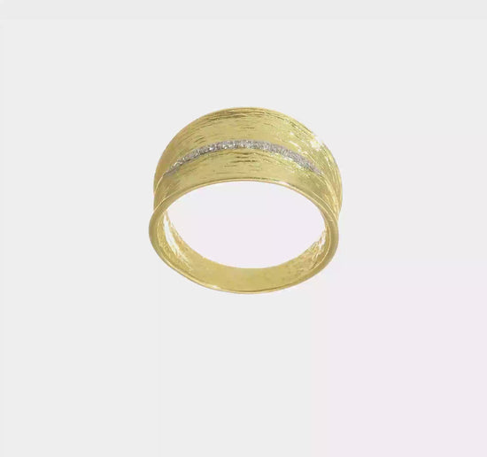 14K Gold Diamond Cocktail Ring with White Rhodium Textured Band - video