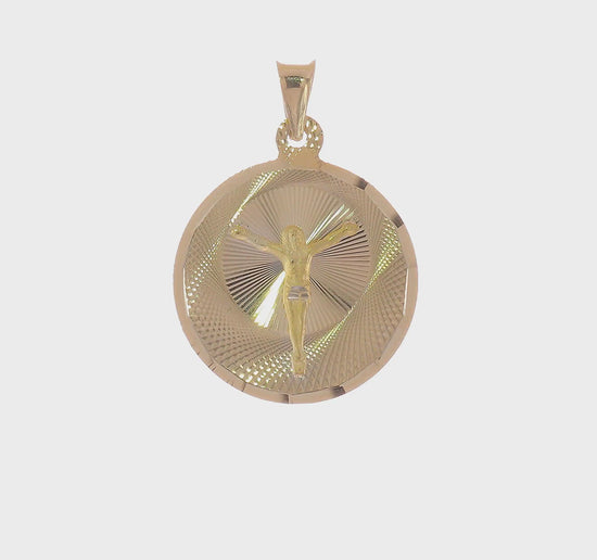 14K Gold Circle Corpus Crucifix Pendant – K5616 product video