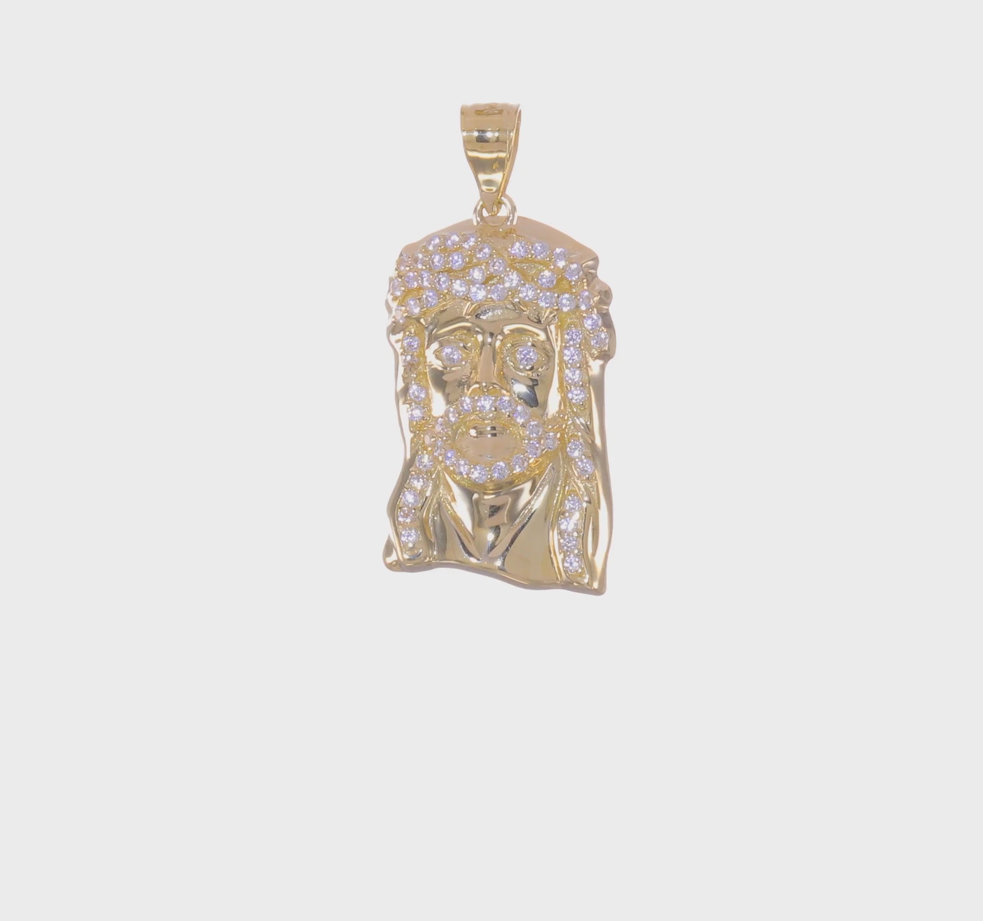 10K yellow gold CZ micro pave Jesus face pendant video - 10C1457