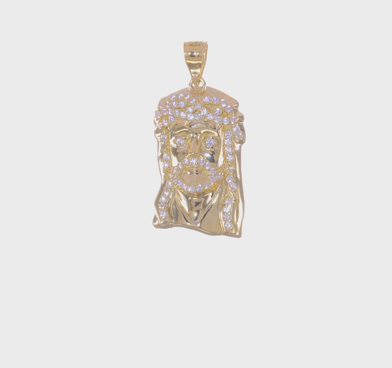 10K yellow gold CZ micro pave Jesus face pendant video - 10C1457