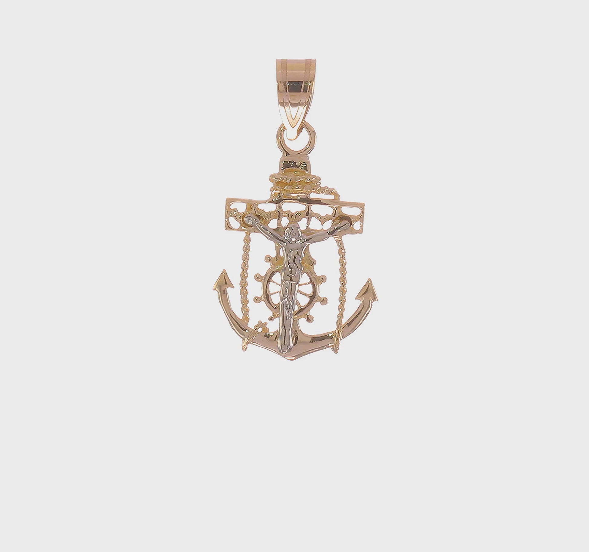 14K two-tone gold mariner link cross pendant 25 mm video - C810