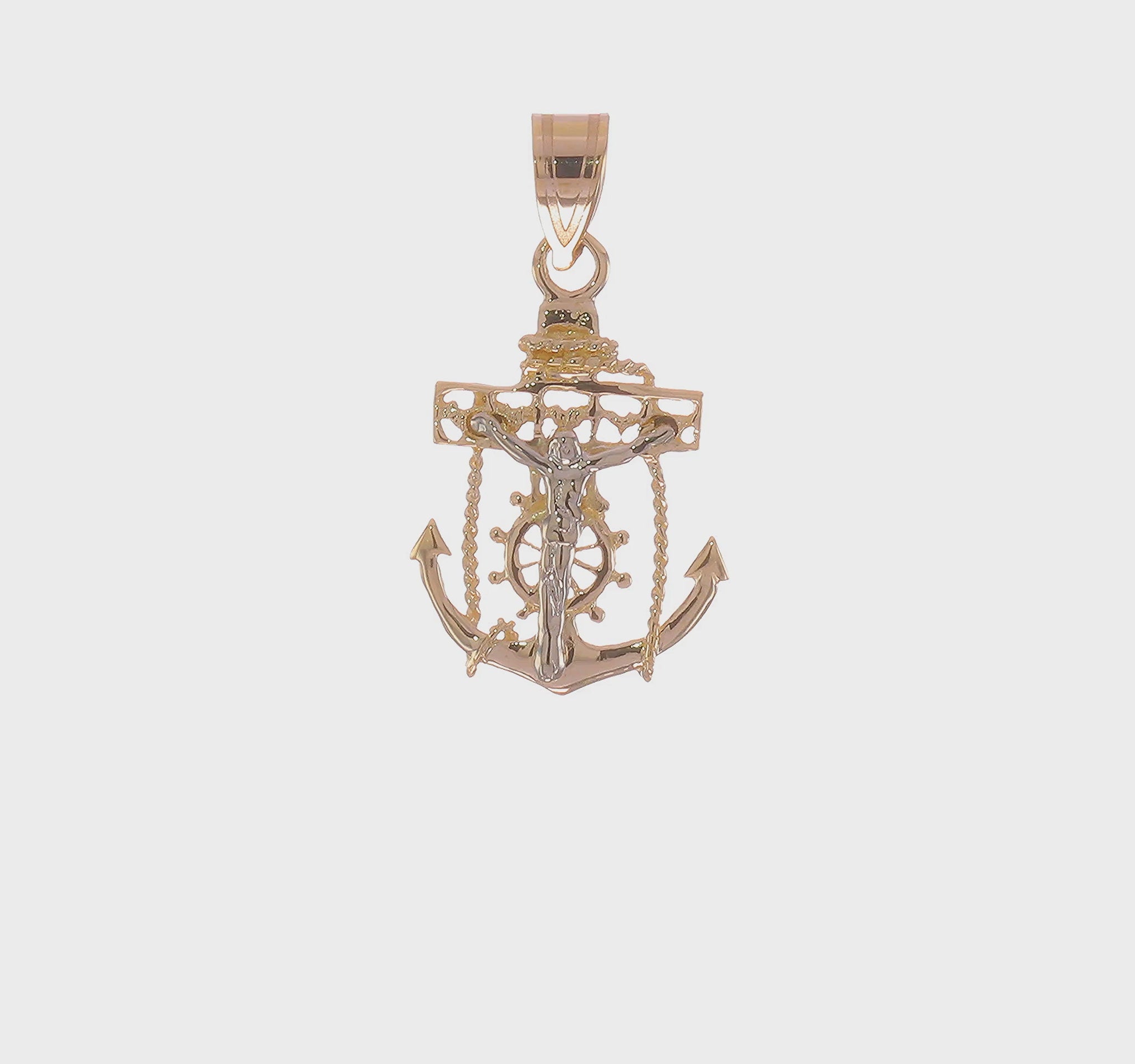 14K two-tone gold mariner link cross pendant 25 mm video - C810