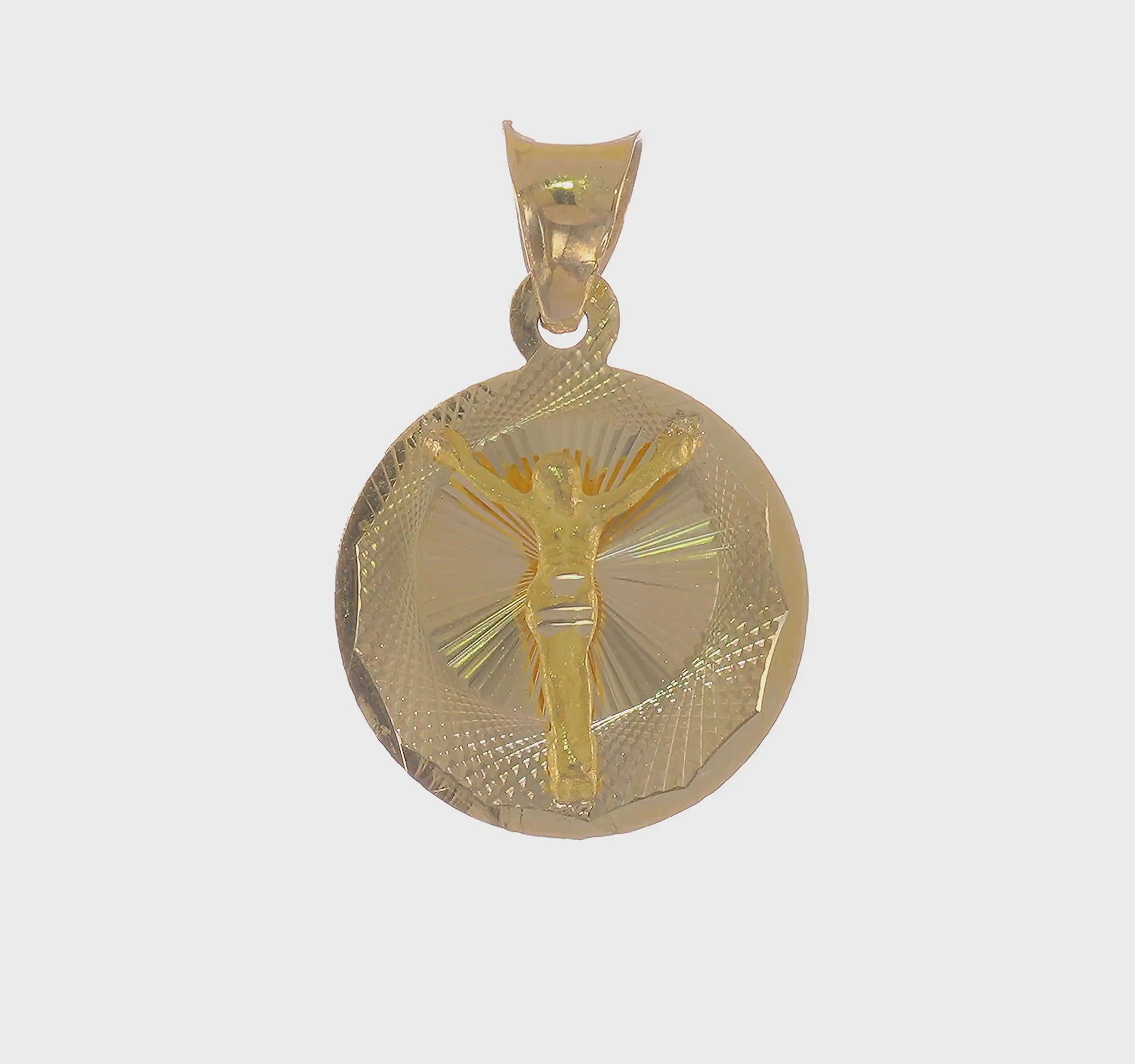 14K Gold Circle Corpus Crucifix Pendant – K5619 product video