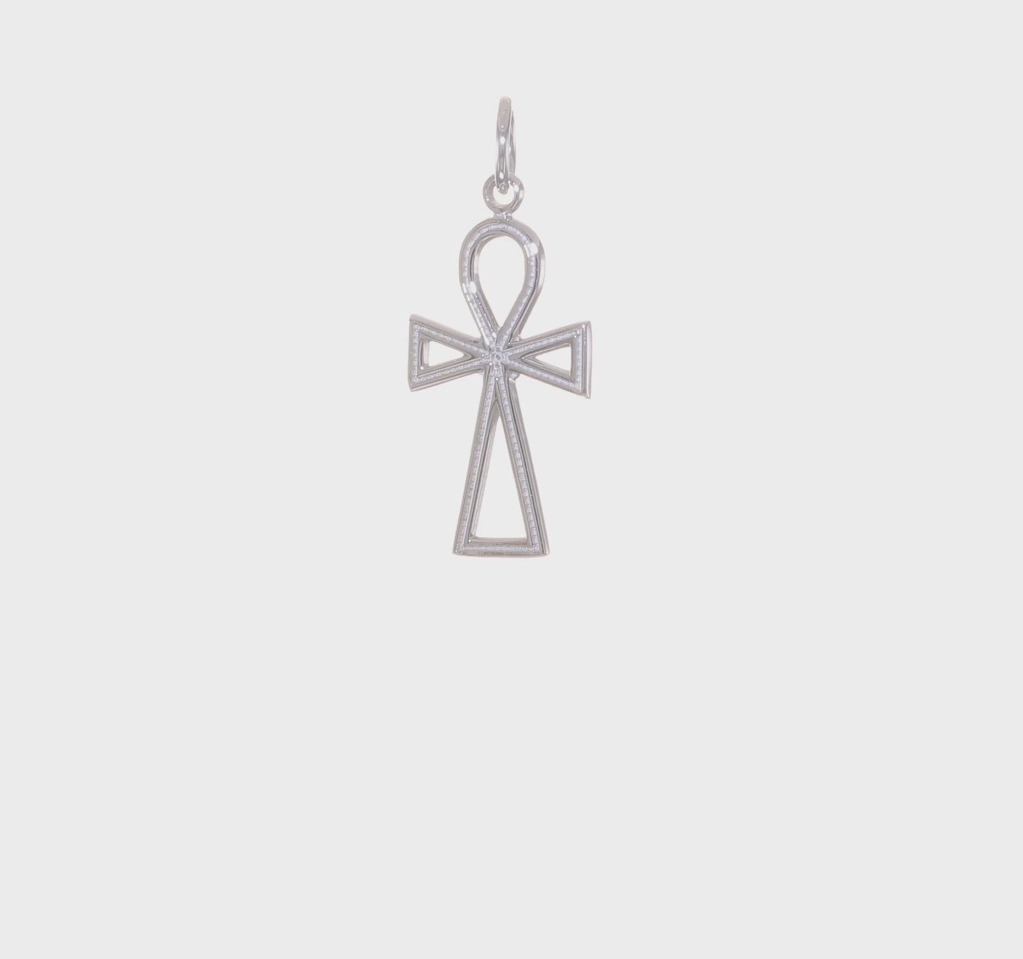 14K white gold ankh cross pendant video, small - CH141