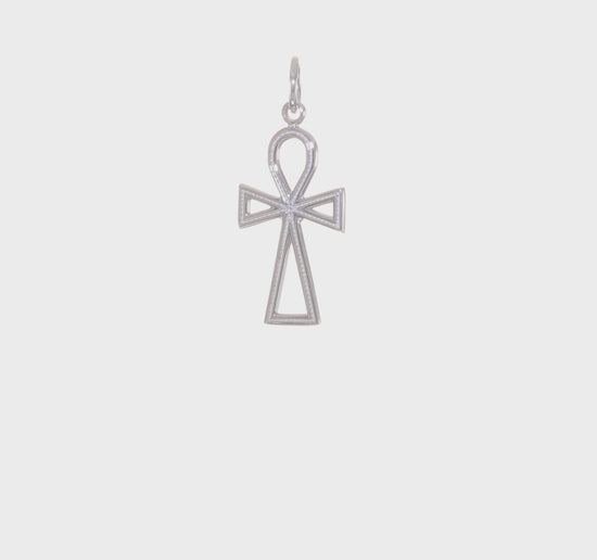 14K white gold ankh cross pendant video, small - CH141