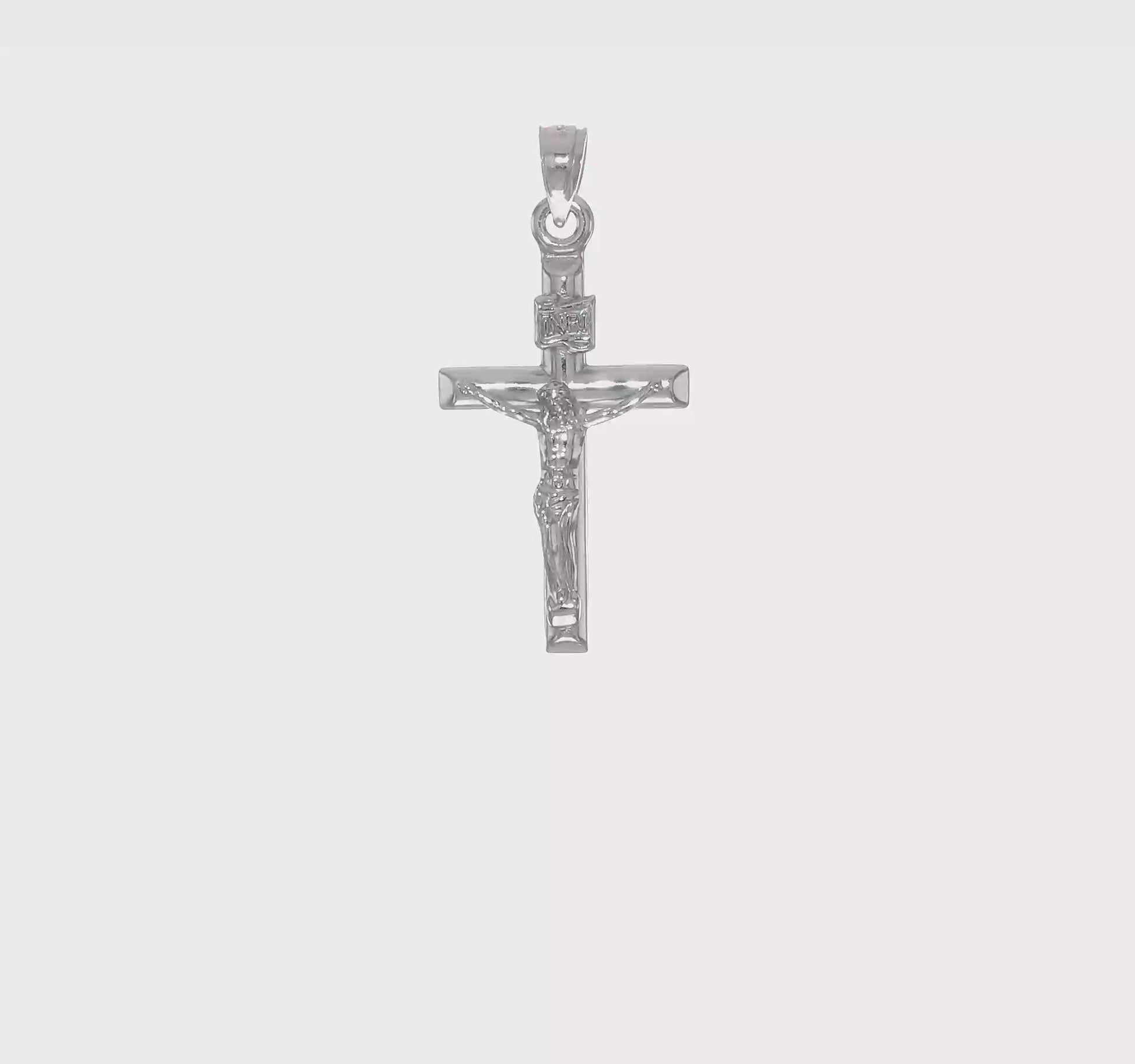 14K White Gold Hollow Crucifix Pendant 15x26mm video
