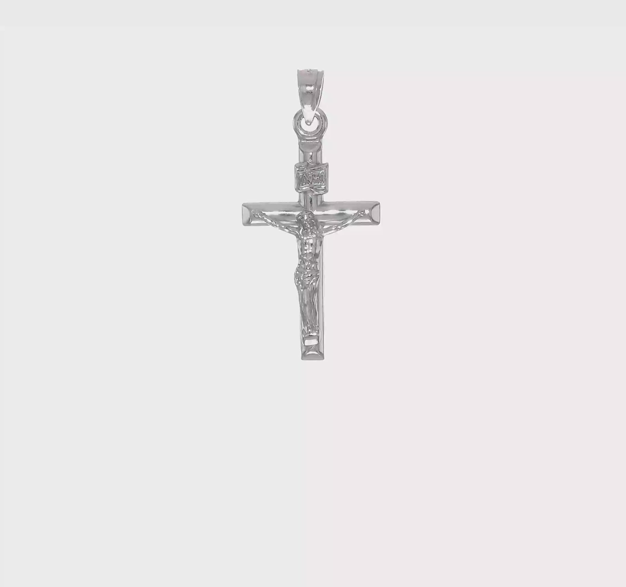 14K White Gold Hollow Crucifix Pendant 15x26mm video