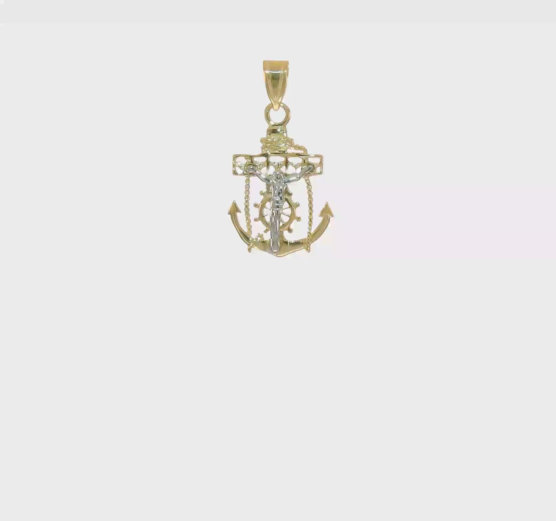 10K two-tone gold mariner link crucifix pendant 25 mm video - 10ZC810