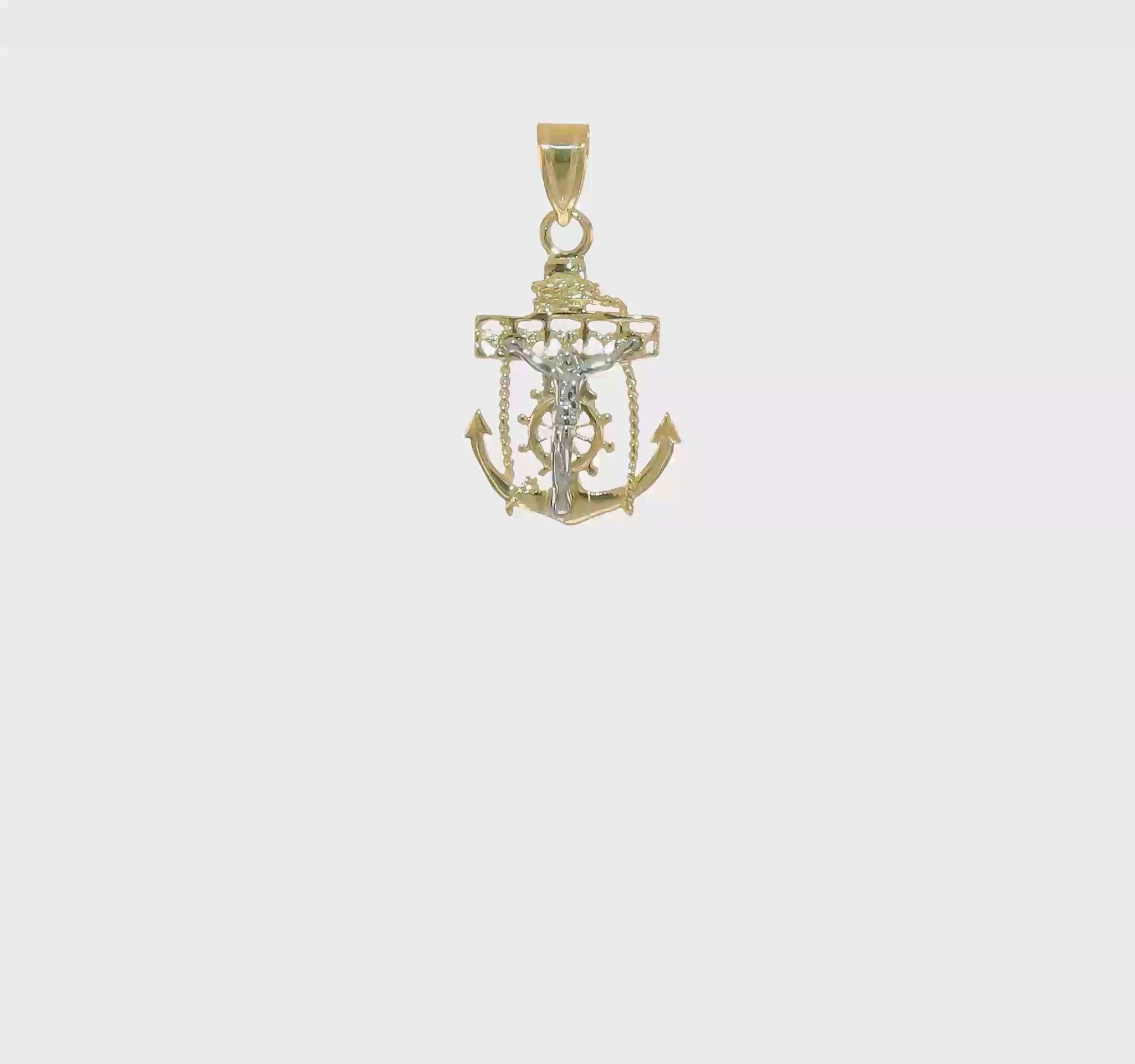 10K two-tone gold mariner link crucifix pendant 25 mm video - 10ZC810