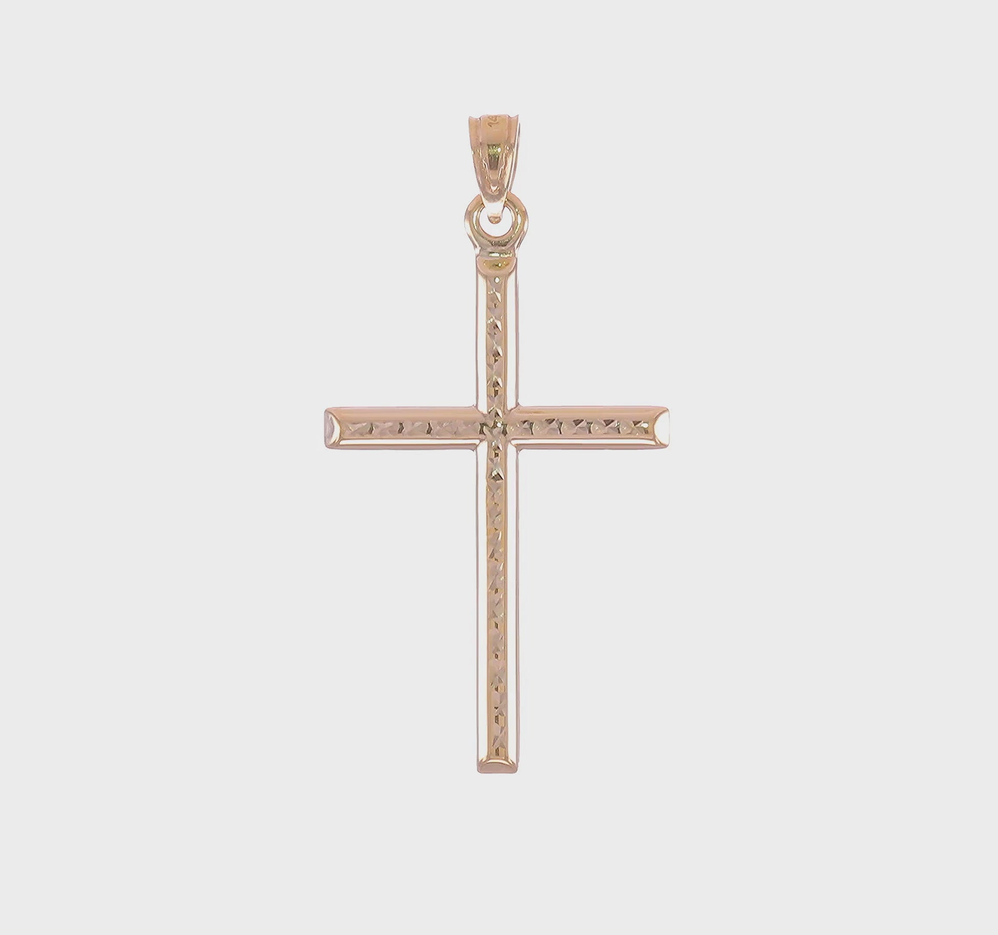 14K Gold Hollow Diamond-Cut Latin Cross Pendant video