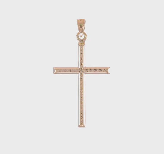 14K Gold Hollow Diamond-Cut Latin Cross Pendant video