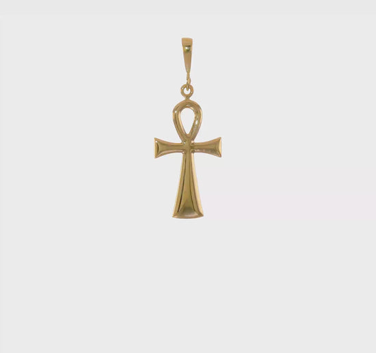 14K yellow gold flared ankh cross pendant video - C2738