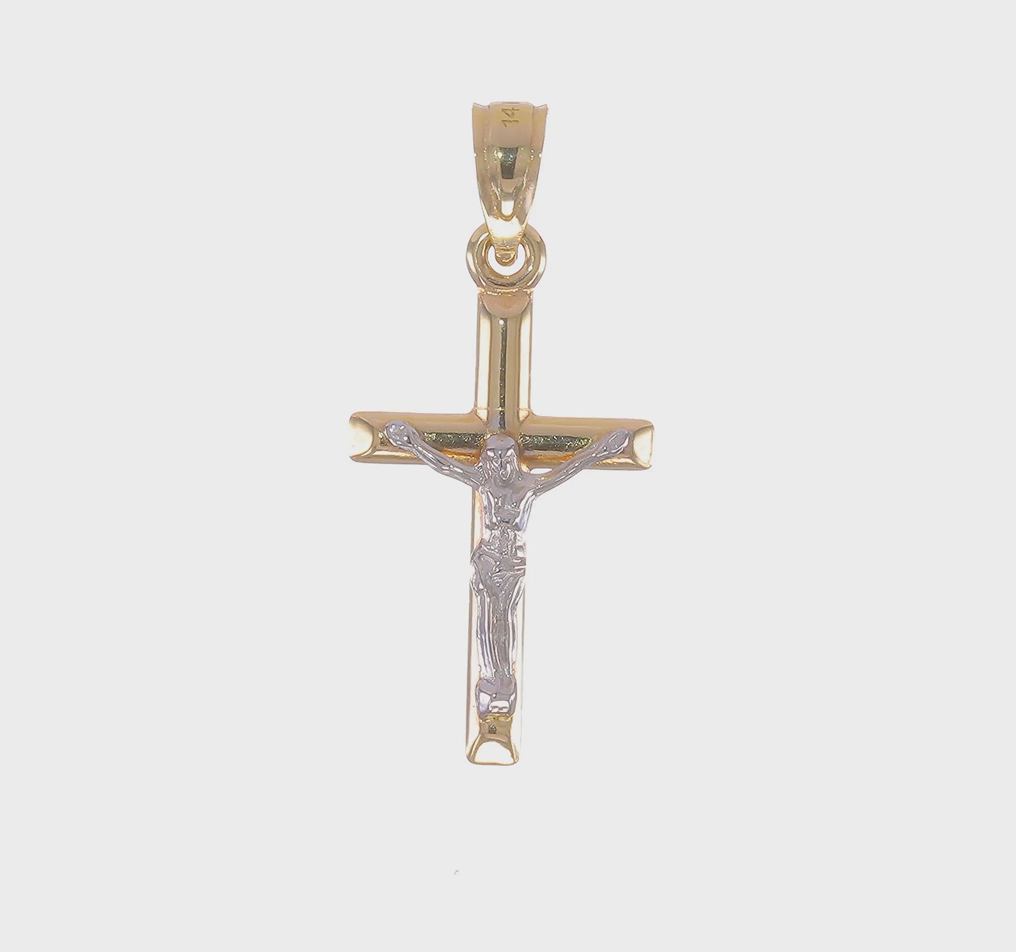 14K Two-Tone Gold Crucifix Pendant – 360-Degree Video