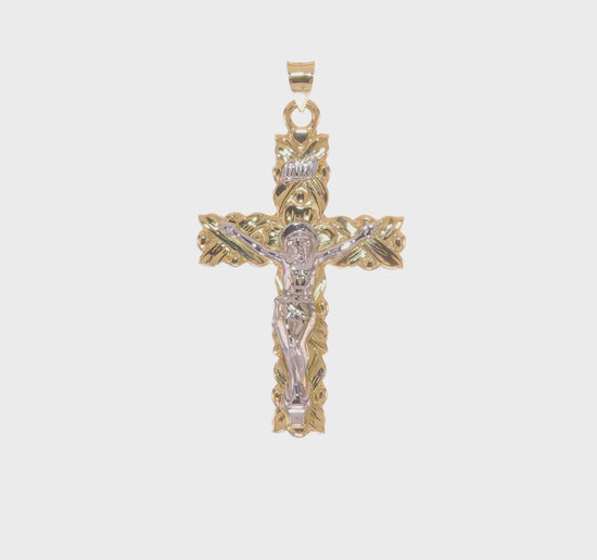 14K two-tone gold solid INRI crucifix pendant video - XR2051