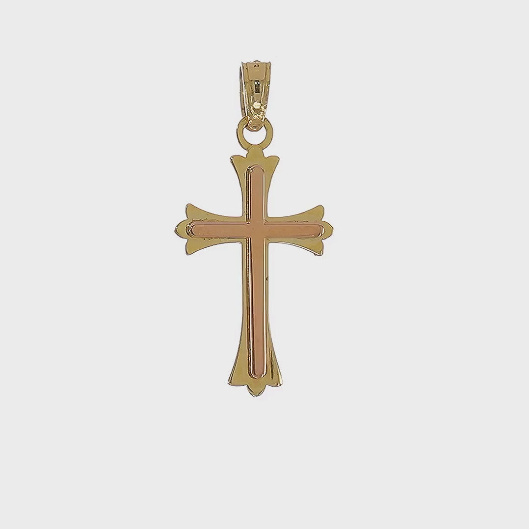 14K two-tone gold polished cross charm video - K9067