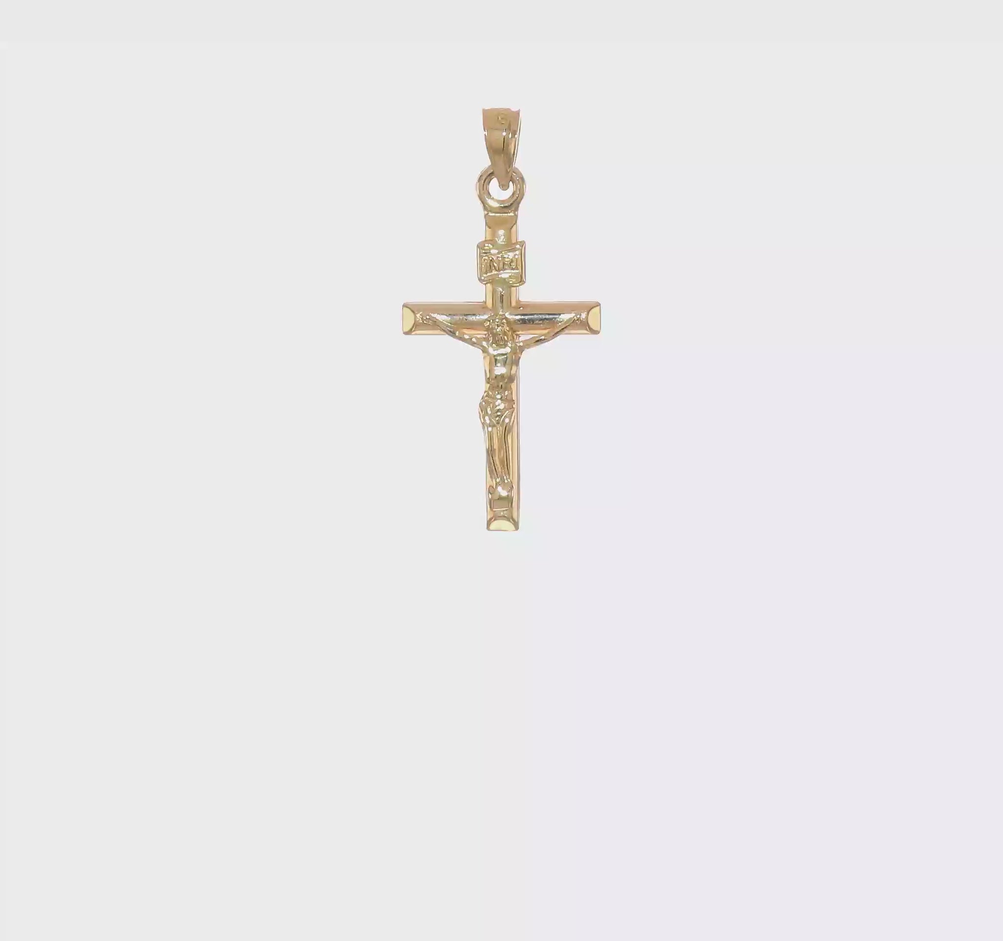 14K Yellow Gold Hollow Crucifix Pendant 15x26mm video