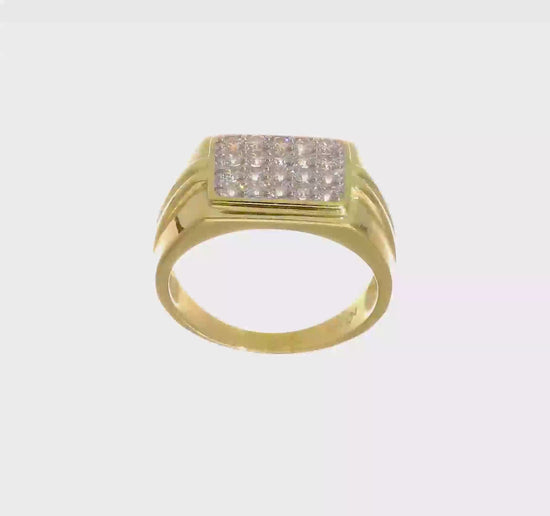 10K gold and white rhodium square CZ pave ring video - 10C1418