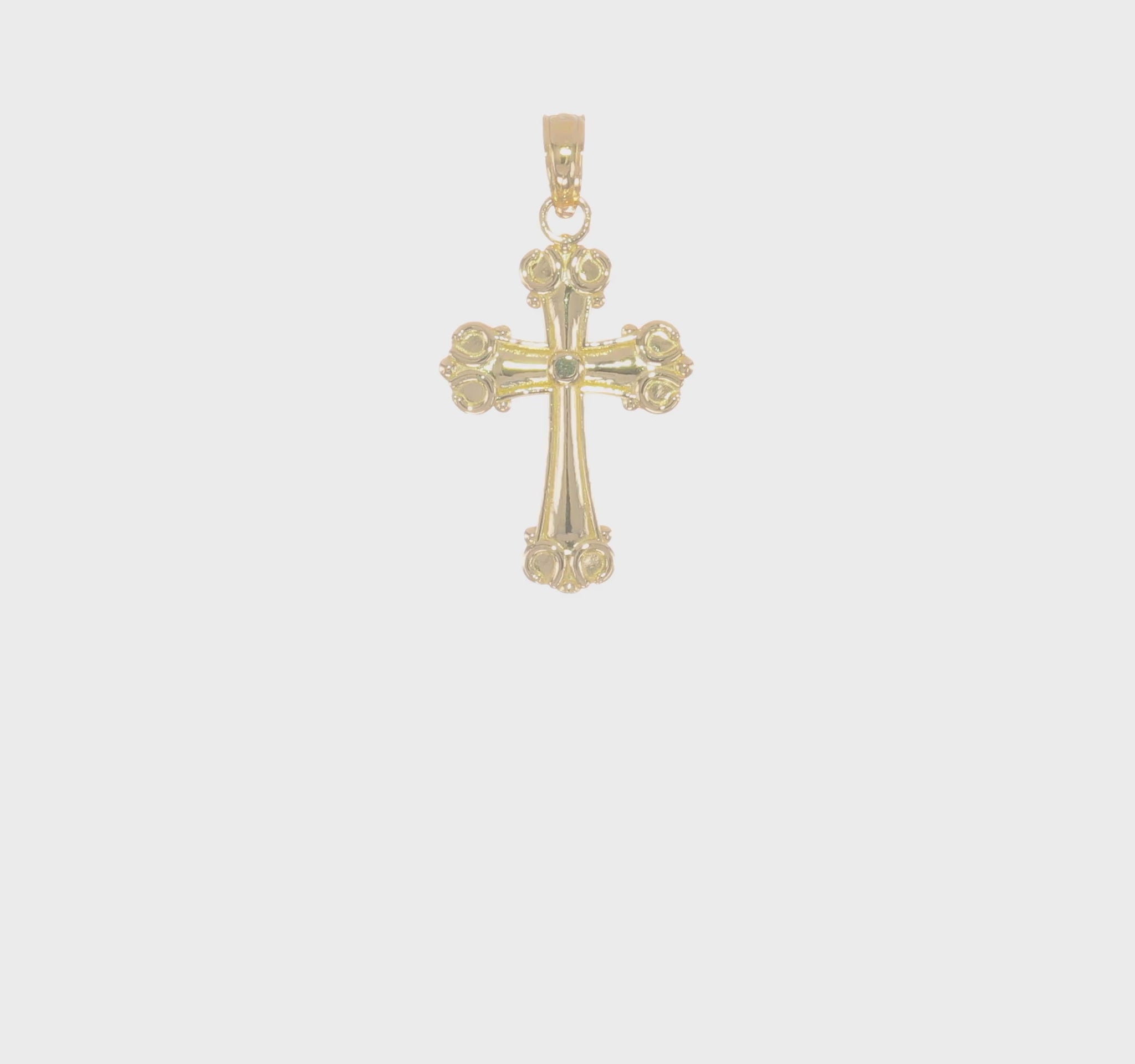 14K Gold Cross with Scroll Tips and Button Center Pendant video