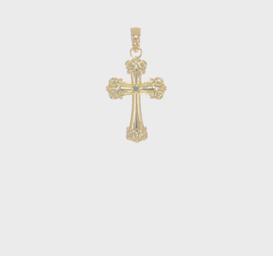 14K Gold Cross with Scroll Tips and Button Center Pendant video